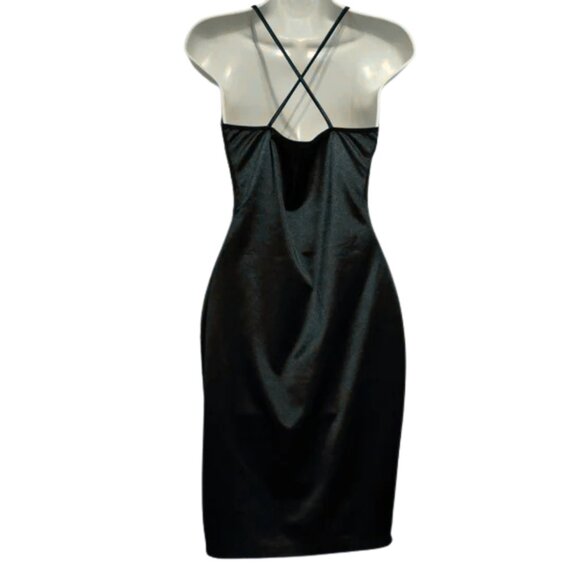 Windsor Black Satin Bodycon Dress – Crisscross Back, Stretchy Fit - Picture 4 of 8